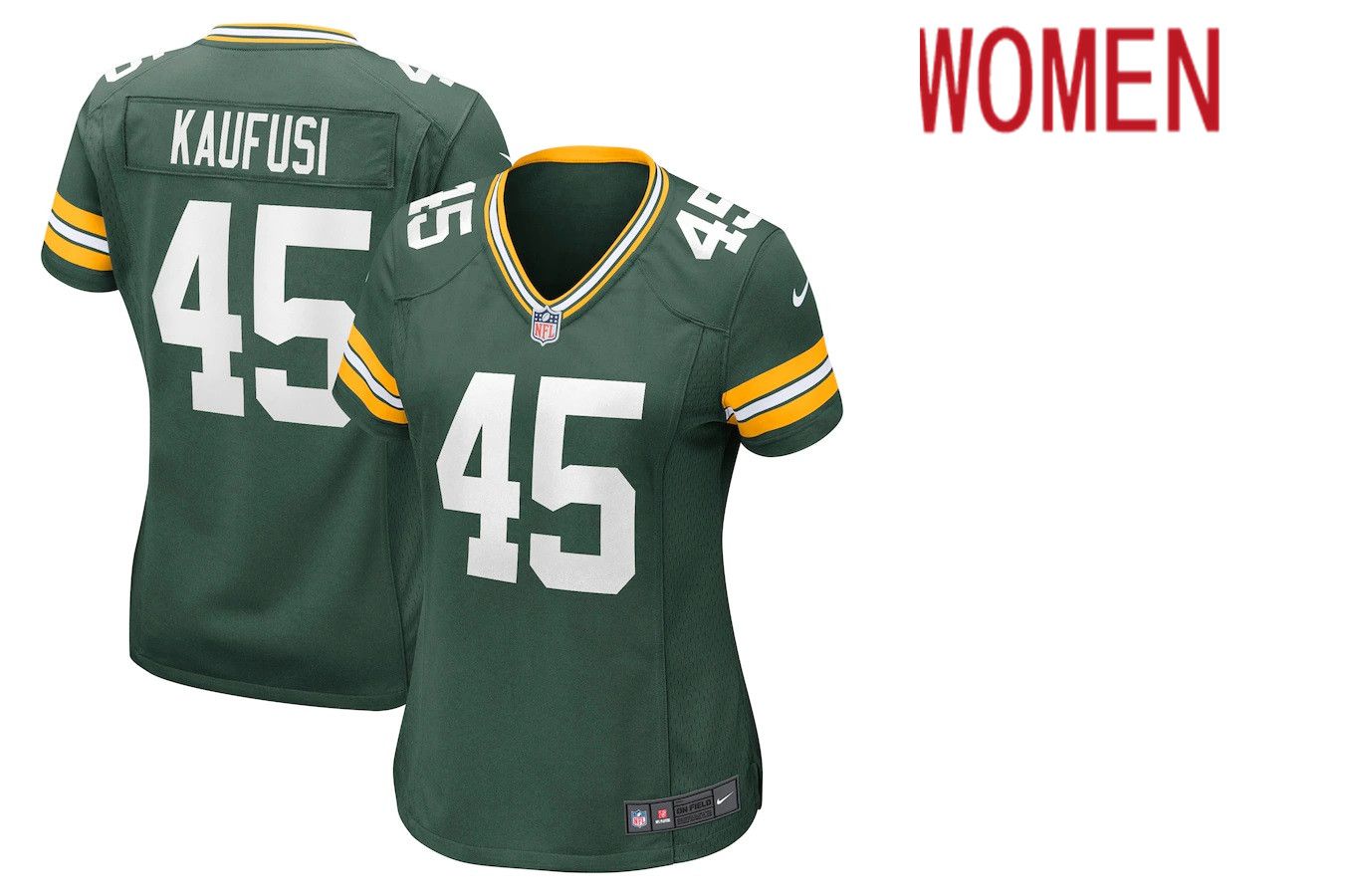 Women Green Bay Packers #45 Bronson Kaufusi Green Nike Game NFL Jersey
